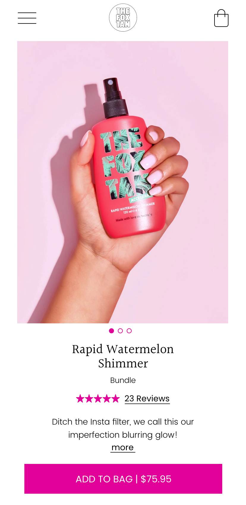 Rapid watermelon shimmer product page mobile view