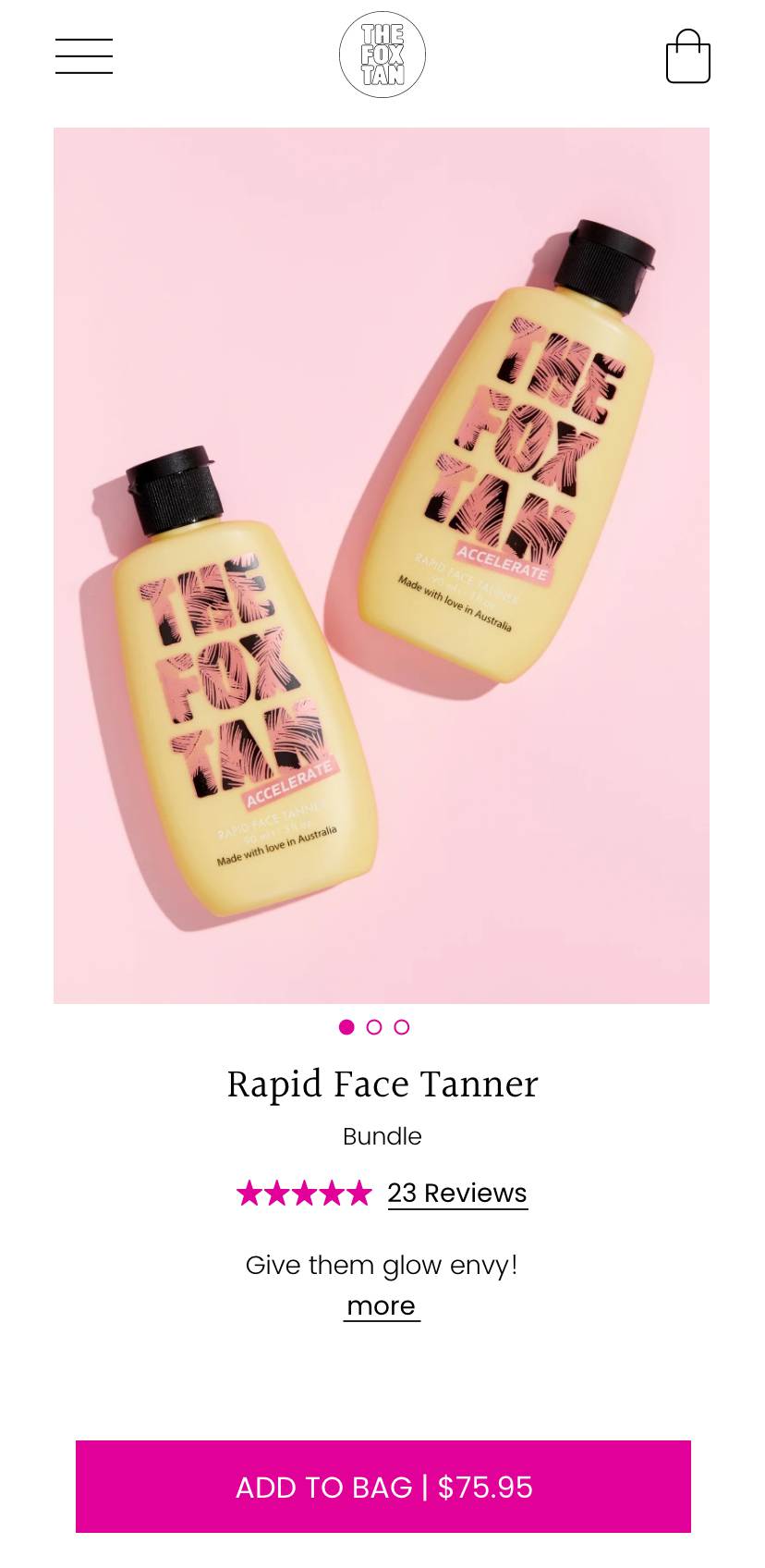 Rapid face Tanner product page mobile view