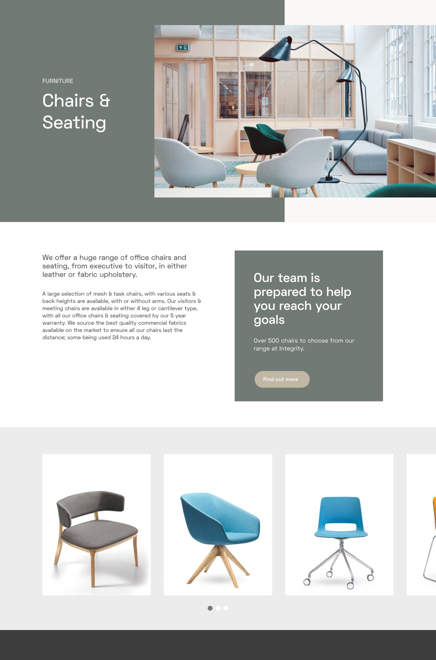 Integrity Office Chair and Seating landing page desktop