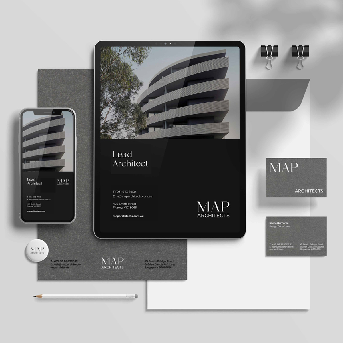 MAP Architects branding stationery